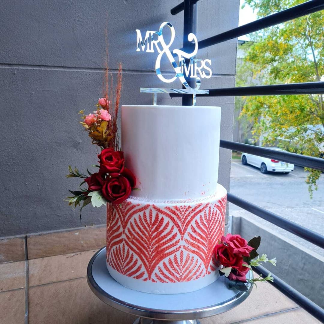 2 Tier Stencil flower Cake